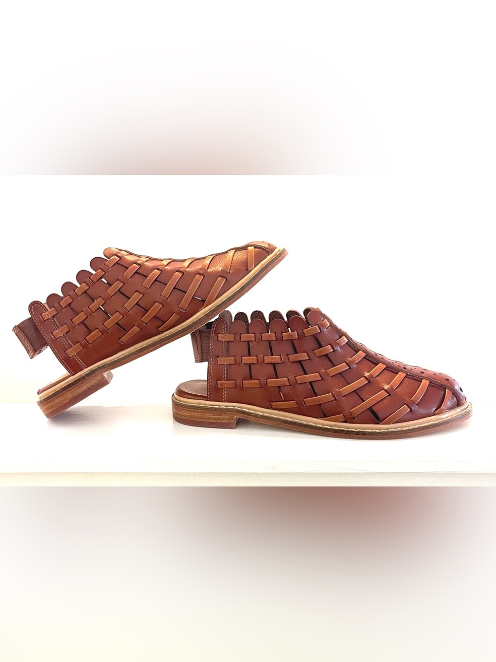 Free People Cognac Brown Woven Leather Mule